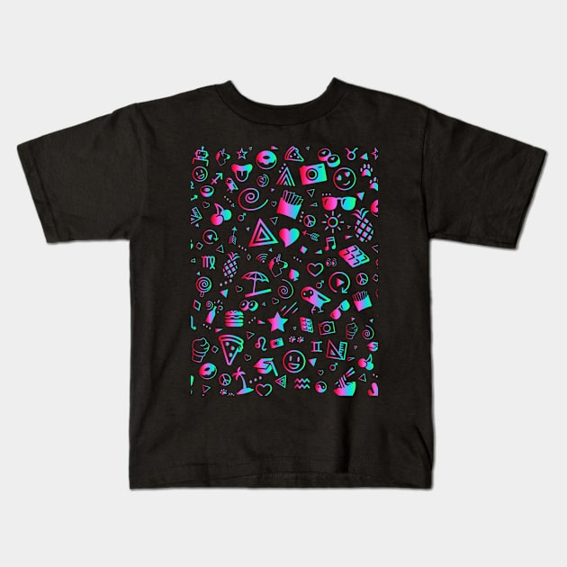 Cartoon Icons Super Cool Doodle Art Colorful Gradient Doodles - Gradient Icons Kids T-Shirt by GDCdesigns